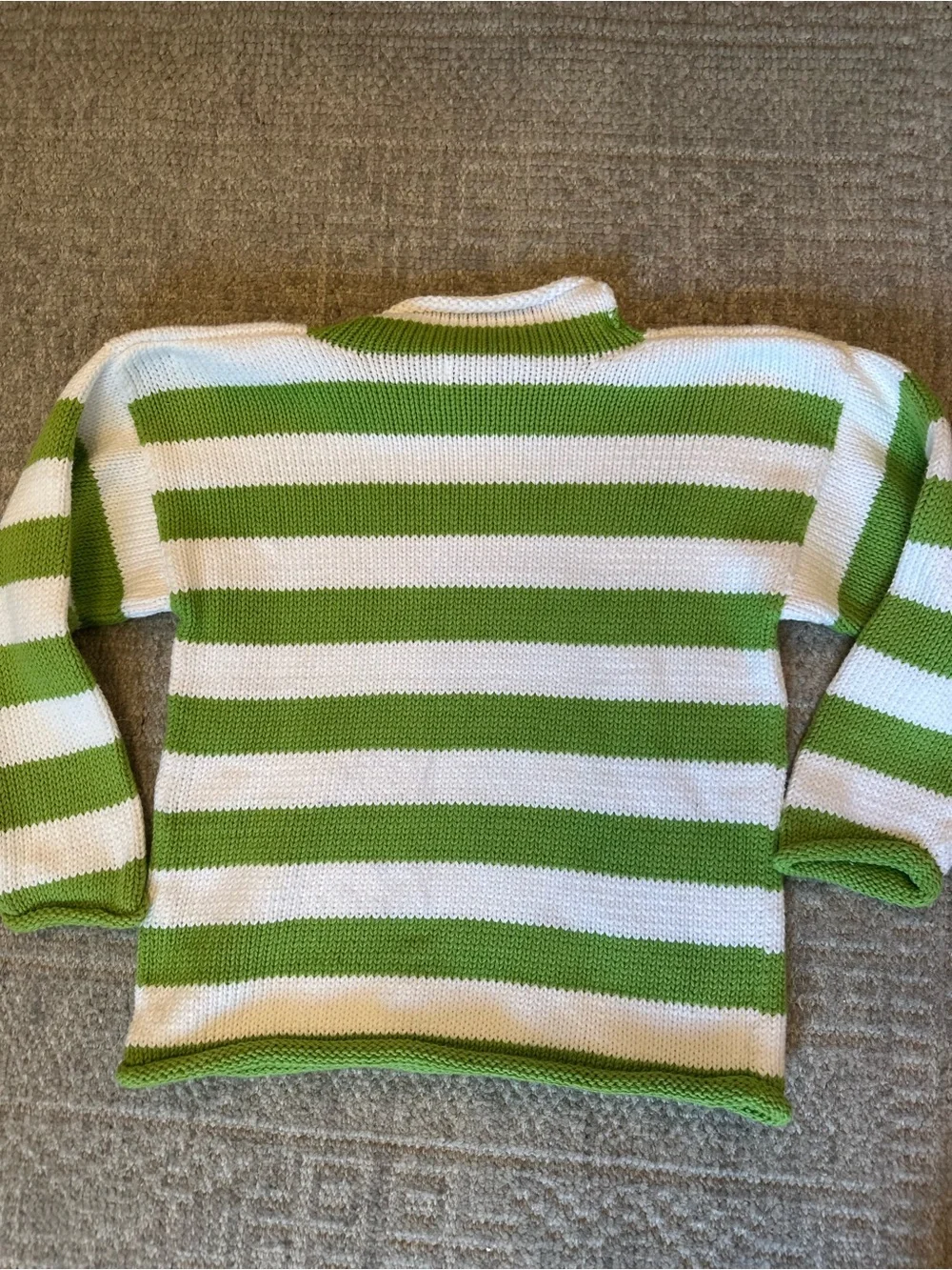 Kids Striped Green & White Sweater with Pink Crab Motif